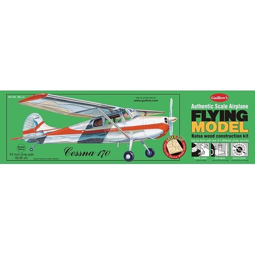 Guillow's Cessna 170 Rubber Powered 1:18 Scale Flying Balsa Model Kit GUI-302LC