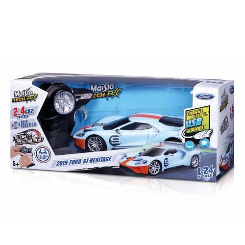 Maisto Tech R/C Premium Car 1:24 Scale Battery & USB 2.4GHz - 2019 Ford GT-Heritage 82335