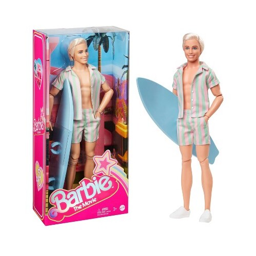 Barbie The Movie - Ken Doll Wearing Pastel Striped Beach Matching Set HPJ97