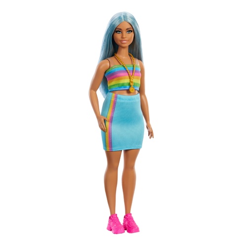 Barbie Fashionistas Doll #218 Doll With Blue Hair and Rainbow Outfit MATFBR37