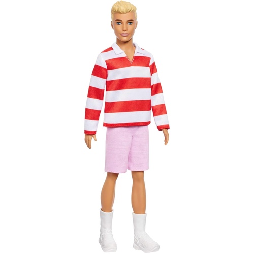 Barbie Fashionistas Ken Doll #241 Blonde Hair With Red/White Striped Shirt DWK44