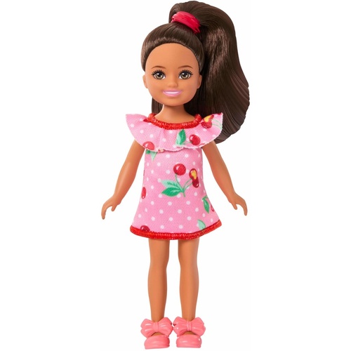 Barbie Club Chelsea Doll - Brown Hair with Cherry Print Dress DWJ33