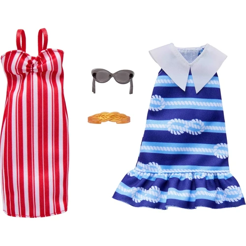 Barbie Style Fashion Clothes 2pk Red & Blue Stripe Dresses MATGWF04