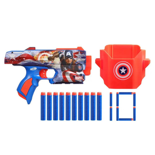 Nerf Marvel Captain America Blaster, 10 Nerf Elite Darts & Holster F9717