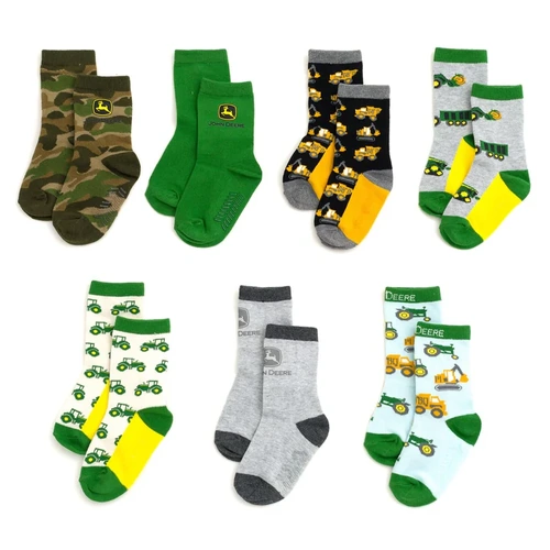John Deere Kids Crew Socks 7pk 4-6yrs