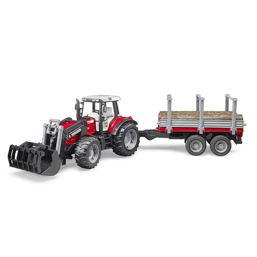 Bruder Massey Ferguson Tractor 7480 with front loader & timber trailer 02046