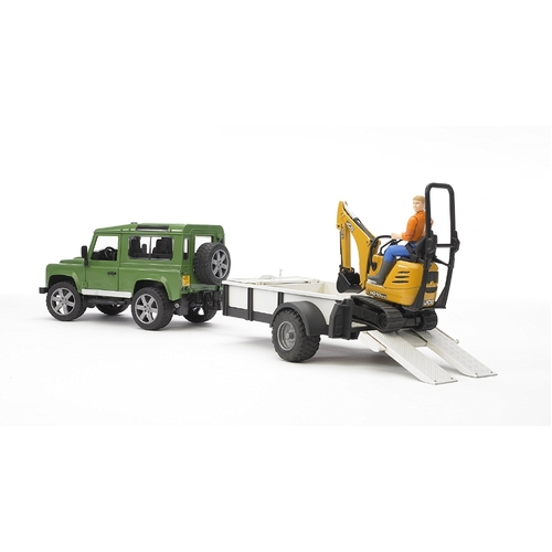 Bruder Land Rover Defender with 1 Axle Trailer, JCB Micro Excavator 02593