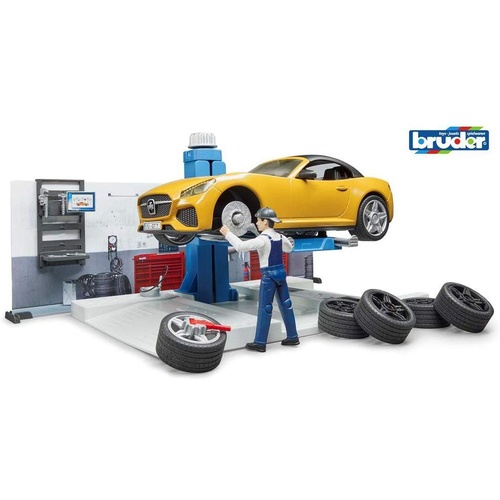 Bruder Car Service Centre with Roadster, Figure & Accessories 62110