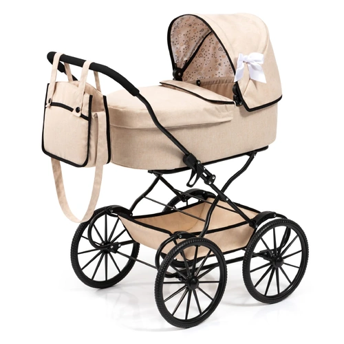 Bayer Doll Pram Classic - Beige with Black Trim with White Bow 14375