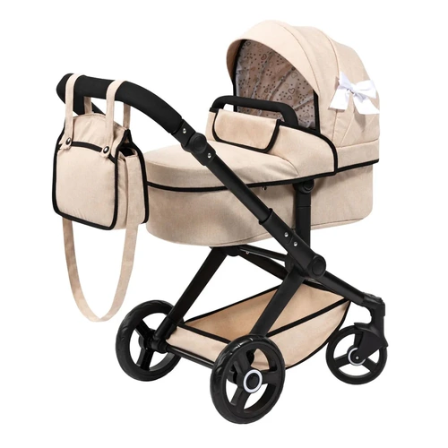 Bayer Doll Pram Xeo - Beige with Black Frame & Trim 17075