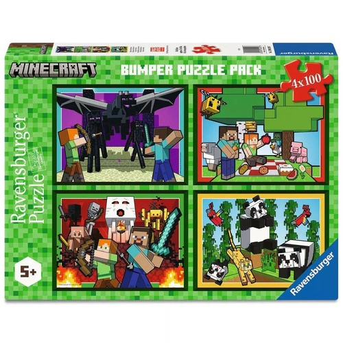 Ravensburger Minecraft Realms & Adventures 4 x 100pc Jigsaw Puzzle Pack RB04290
