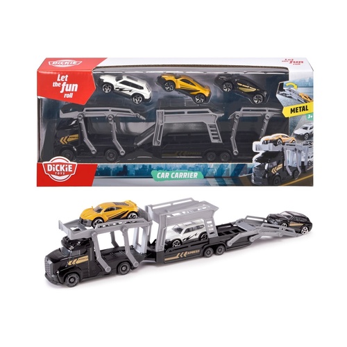 Dickie Toys Car Carrier Transporter with 3 cars - Black Truck DK92145