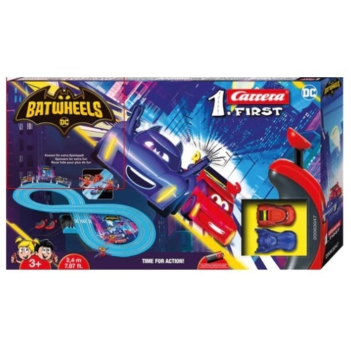 Carrera First Battery DC Batwheels Time For Action Slot Car Set 63047