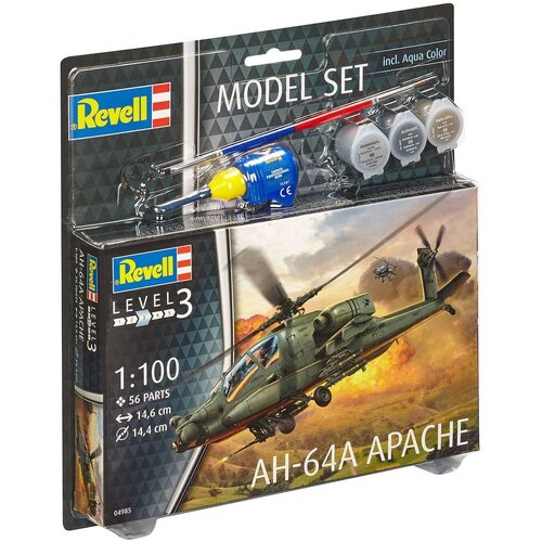 Revell AH-64A Apache Helicopter plastic model kit 1:100 scale inc paint & glue 64985**