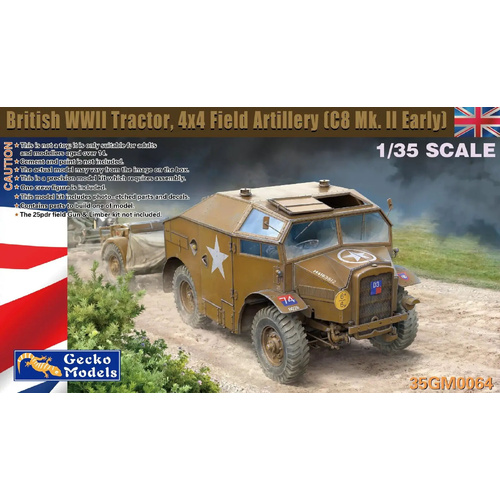 Gecko British WWII Tractor, 4x4 Field Artillery (C8 Mk.II Early) 1:35 Scale Model Kit GM35064