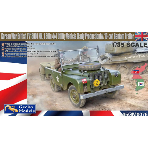 Gecko 1:35 Scale Korean War British Mk. 1 80in 4x4 Utility Vehicle (Early Production) w/10-cwt Bantam Trailer Model Kit GM35076