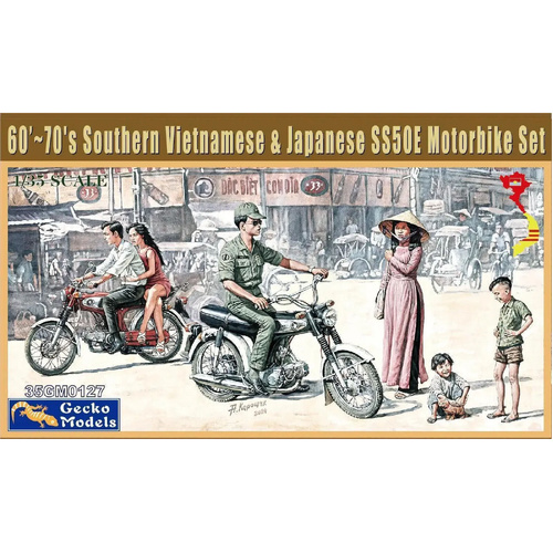 Gecko 1:35 Scale 60-70's Southern Vietnamese & Japanese SS50E Motorbike Model Kit GM35127