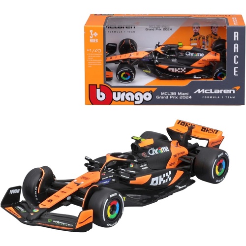 Bburago McLaren MCL38 Miami Grand Prix 24 #4 Lando Norris 1:43 Scale 38214