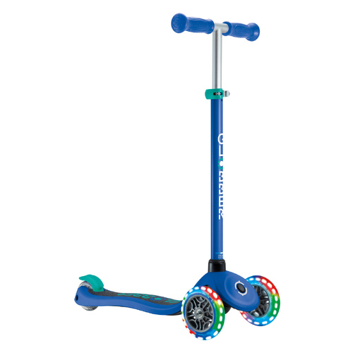 Globber Primo V2 Scooter with Lights and Griptape - Navy Blue/Emerald Green 423-600