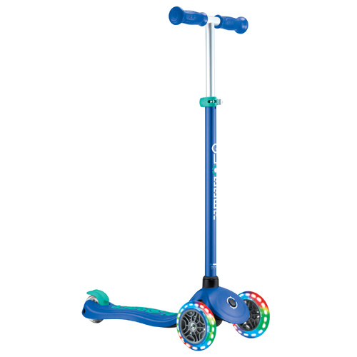 Globber Primo Plus w/ Lights Three Wheel Scooter - Navy Blue/Emerald Green 442-600