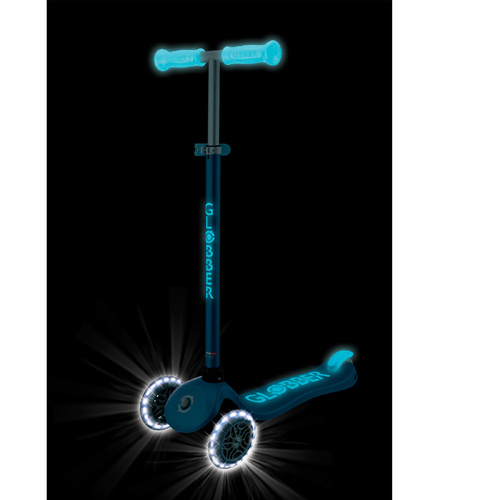 Globber Primo Plus Lights Glow 3 Wheel Scooter - Deep Blue 443-100