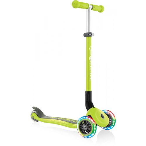 Globber Primo Foldable Lights Three Wheel Scooter - Lime Green