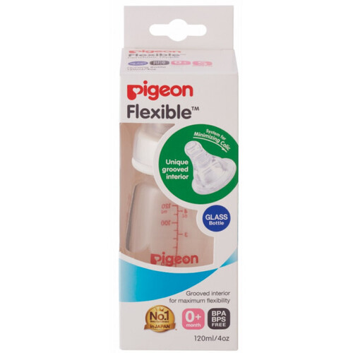 Pigeon Flexible Peristaltic Nipple Slim Neck Nurser Glass Baby Bottle 120mL suit 0+ months PBA282