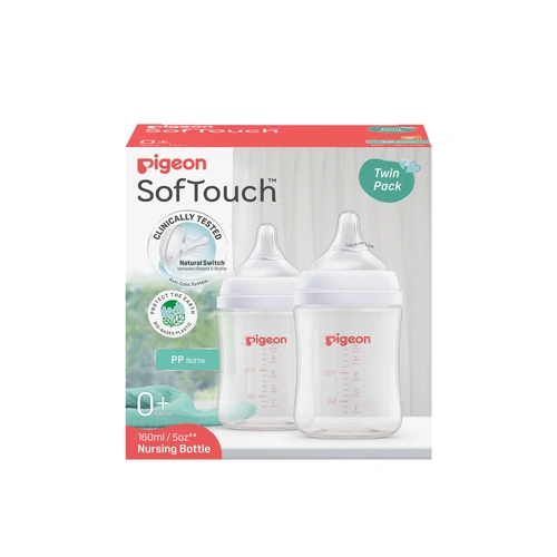 Pigeon SofTouch Wide Neck PP Baby Bottle 160mL Twin Pack PBA855TP/PBA292TP