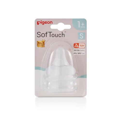 Pigeon SofTouch Peristaltic Plus Wide Neck Teat 2pk S Flow suits 1+ months PTB862