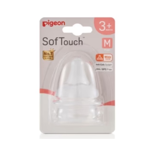 Pigeon SofTouch III Wide Neck Teat 2pk M Y-Cut Flow suits 3+ months PTB267