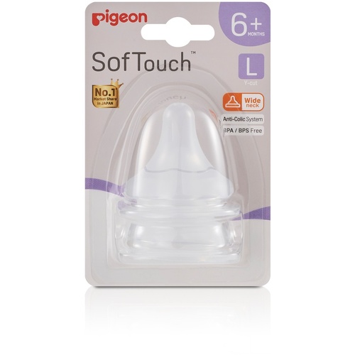 Pigeon SofTouch III Wide Neck Teat 2pk L Y-Cut Flow suits 6+ months PTB268