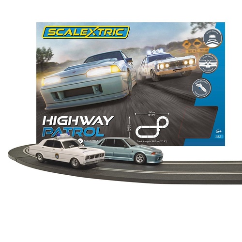 Scalextric Highway Patrol Slot Car Set - Holden VL Commodore & Ford XY Falcon Police C1453