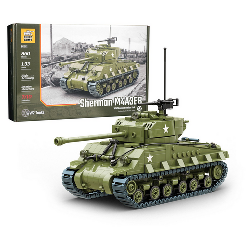 Build Army Sherman M4A3E8 WW2 American Medium Tank 1:33 Scale Buidling Block BA1002