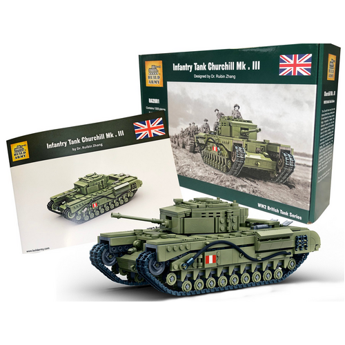 Build Army Churchill Mk.III WW2 British Heavy Tank 1:33 Scale Building Blocks BA2001