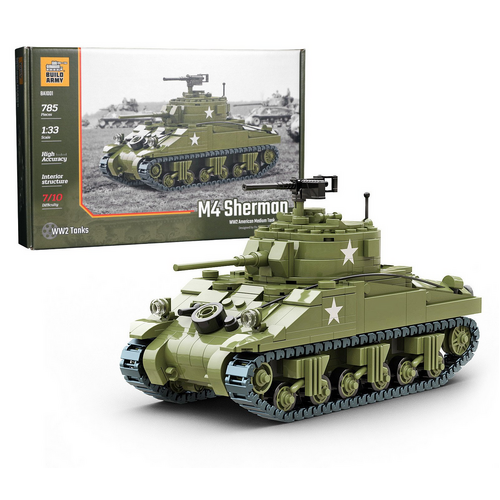 Build Army M4 Sherman WW2 American Medium Tank 1:33 Scale Building Blocks BA1001