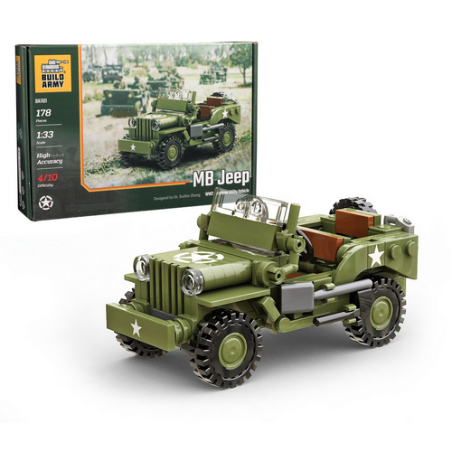 Build Army MB Jeep WW2 American Utility Vehicle 1:33 Scale Building Blocks BA1101