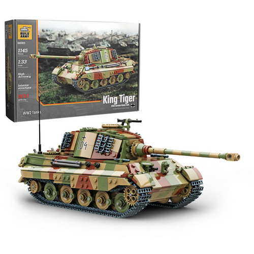 Build Army King Tiger Camo WW2 German Heavy Tank 1:33 Scale Building Blocks BA0182C