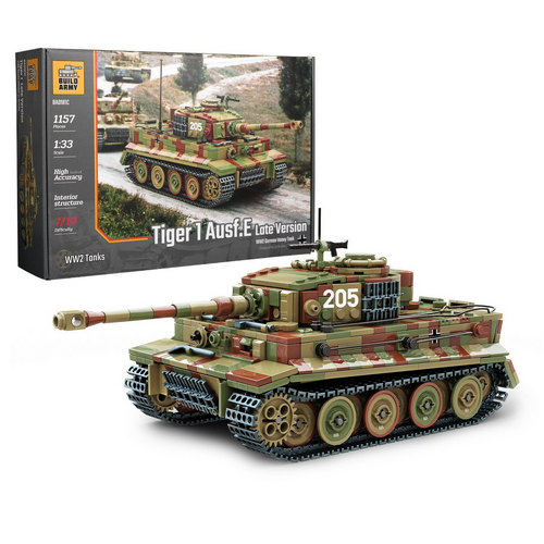 Build Army Tiger 1 Ausf.E Late Version Camo WW2 German Heavy Tank 1:33 Scale Building Blocks BA0181C