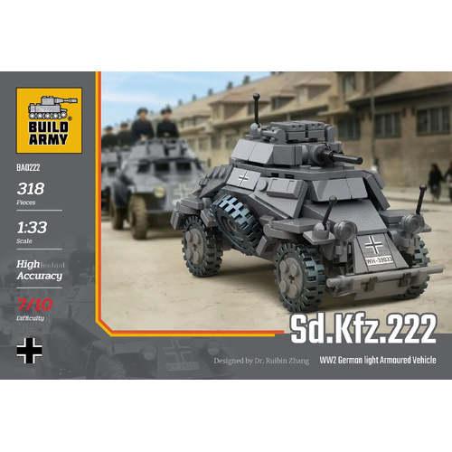 Build Army Sd.Kfz.222 WW2 German Light Armoured Vehicle 1:33 Scale Building Bricks BA0222