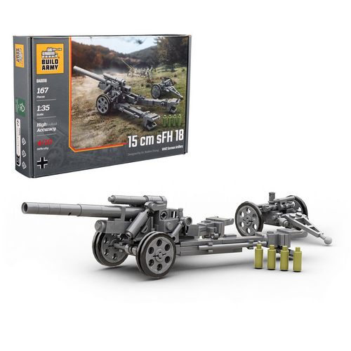 Build Army 15cm sFH 18 WW2 German Artillery 1:35 Scale Building Blocks BA0018