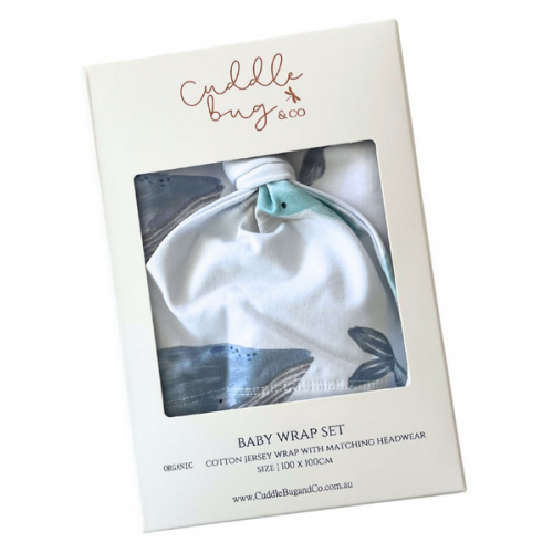 Cuddle Bug & Co. Organic Jersey Baby Wrap Set - Whales