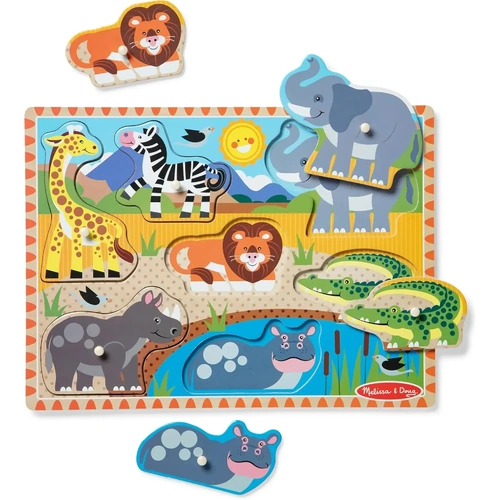 Melissa & Doug Safari 7pc Wooden Peg Puzzle MND75165