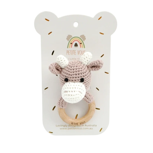 Petite Vous Crochet Ring Rattle - Jasper Cow