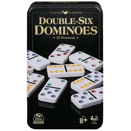 Cardinal Games Double Six Dominoes - 28 Colour Dot Dominoes in a tin