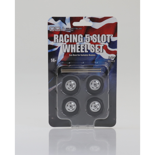 DDA Set of 4 x Racing 5 Slot Wheels w/Tyres & Axles 1:24 Scale DDAW008