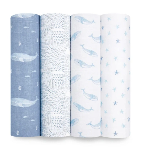 Aden + Anais 4pk 100% Organic Cotton Muslin Swaddles - Oceanic