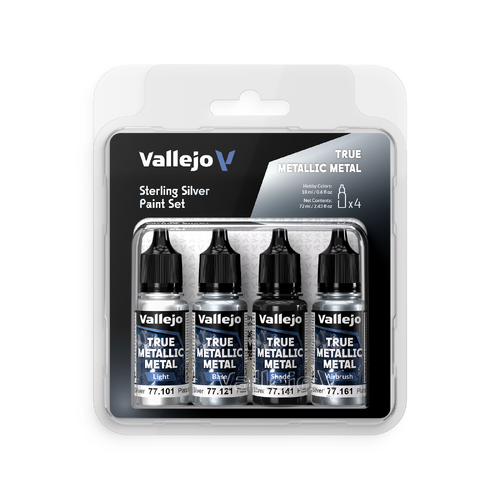 Vallejo True Metallic Metal Sterling Silver - 4 Colour Paint Set AV77251
