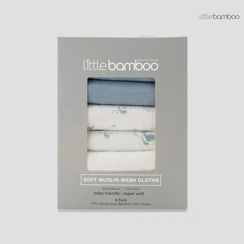 Little Bamboo Soft Muslin Wash Cloths 6pk - Retro Blue