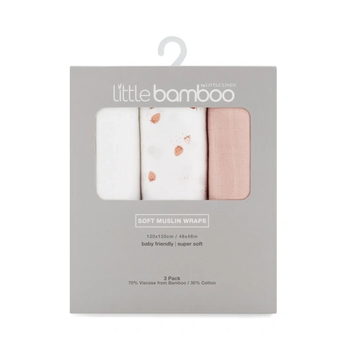 Little Bamboo Muslin Wraps 3pk - Dusty Rose