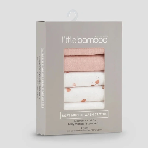 Little Bamboo Soft Muslin Wash Cloths 6pk - Dusty Rose